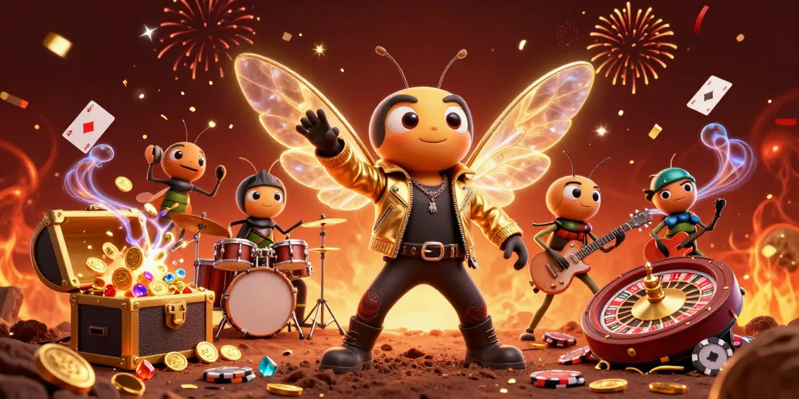 Experience Đăng Nhập KK55 with a vibrant casino-themed illustration featuring a cicada rock star and dynamic game elements