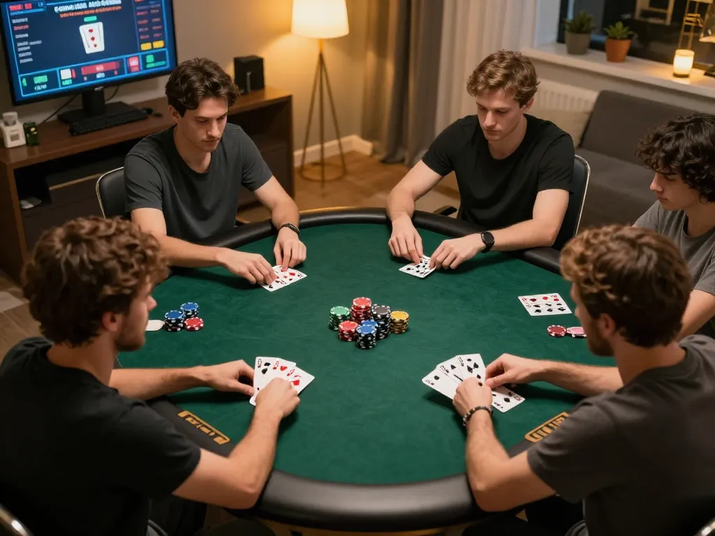 VSBET players engaged in strategic online poker gameplay with interactive screens.