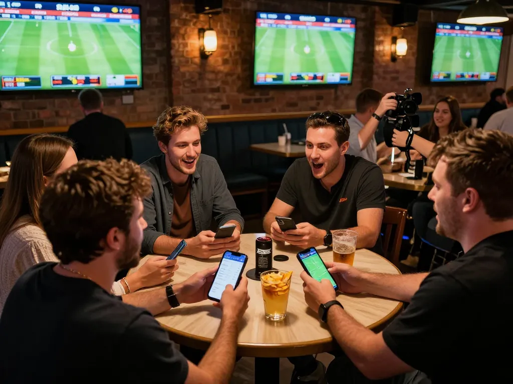 KQBD sports betting excitement with live match displays and engaged bettors sharing thrilling moments