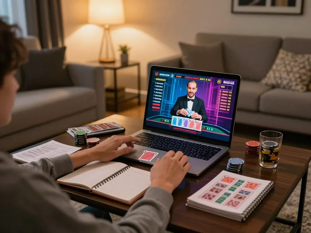 Engaging online gambling experience with VWIN on a laptop, revealing live dealer blackjack gameplay