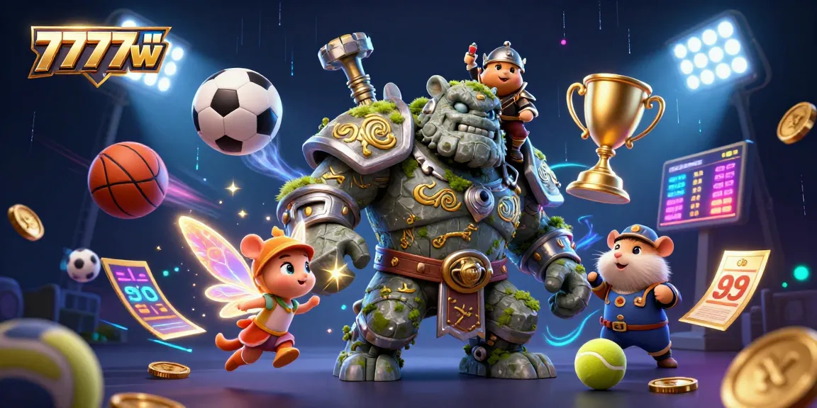 Experience thrilling wins with 7777w in this vibrant casino illustration featuring magical characters.