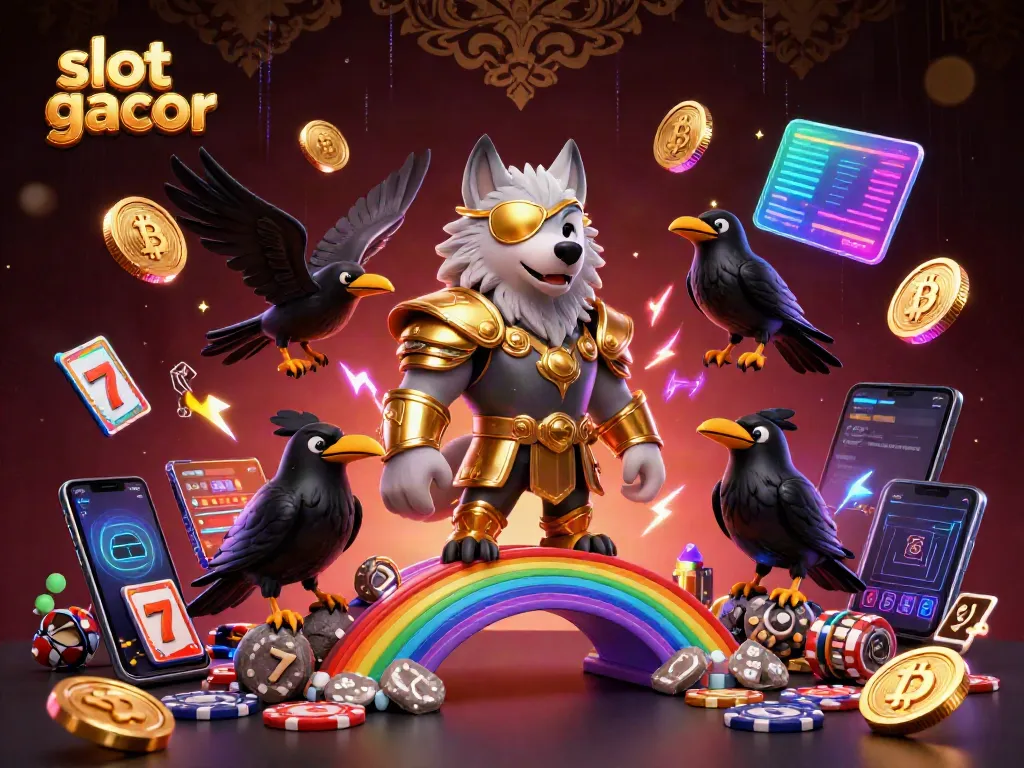 Experience the thrill of slot gacor with Odin and his ravens on a vibrant casino chip bridge.