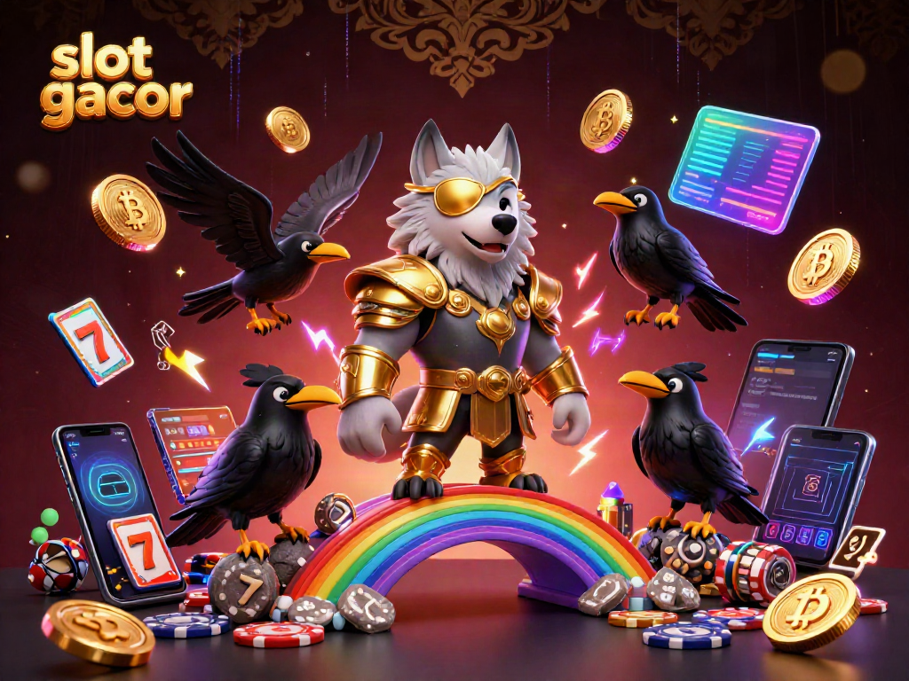 Experience the thrill of slot gacor with Odin and his ravens on a vibrant casino chip bridge.