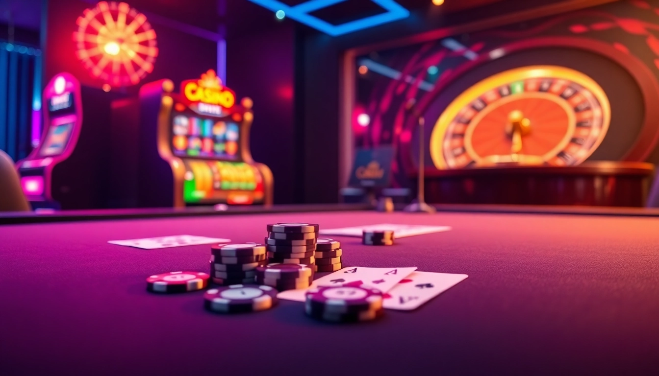 The immersive gaming experience at https://c168.works/ with vibrant poker chips and a virtual roulette table.