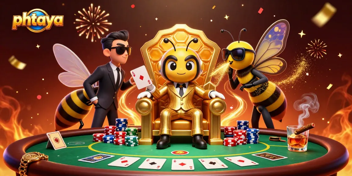 Phtaya offers thrilling card games with a dynamic 3D illustration of a card game scene.