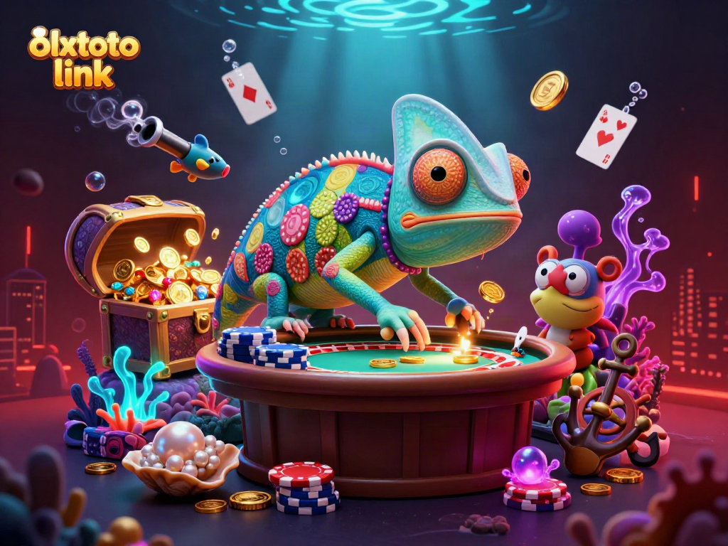 Explore the vibrant olxtoto link casino experience with a lively chameleon and gold treasures.
