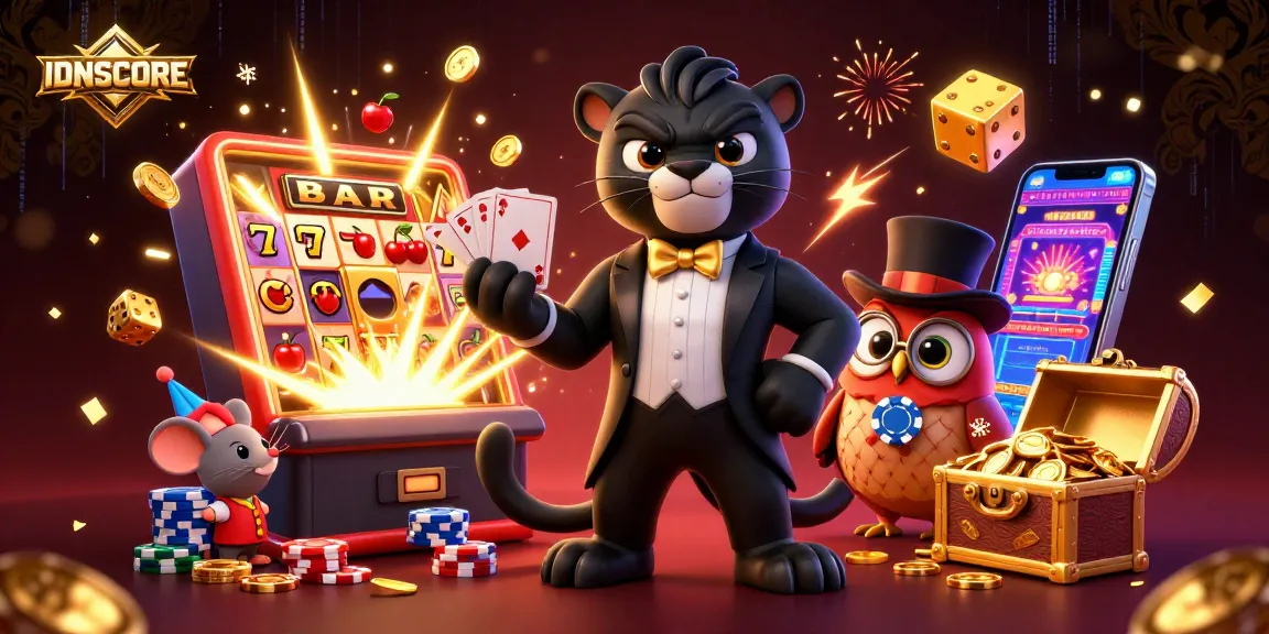 Experience thrilling gameplay at IDNSCORE with a stylish panther dealer and exciting casino elements.