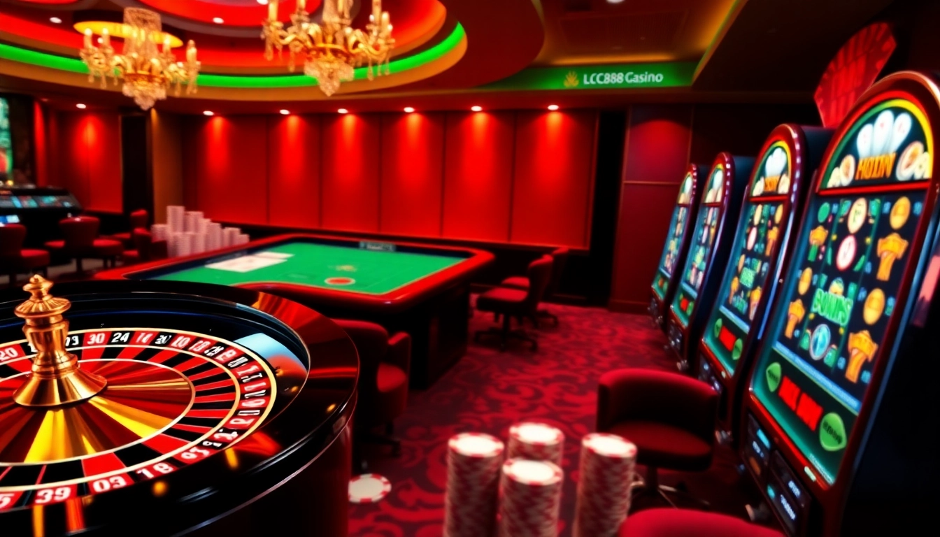 Experience thrilling casino games and winning moments at https://lc88.supply/ with vibrant slot machines and poker chips.
