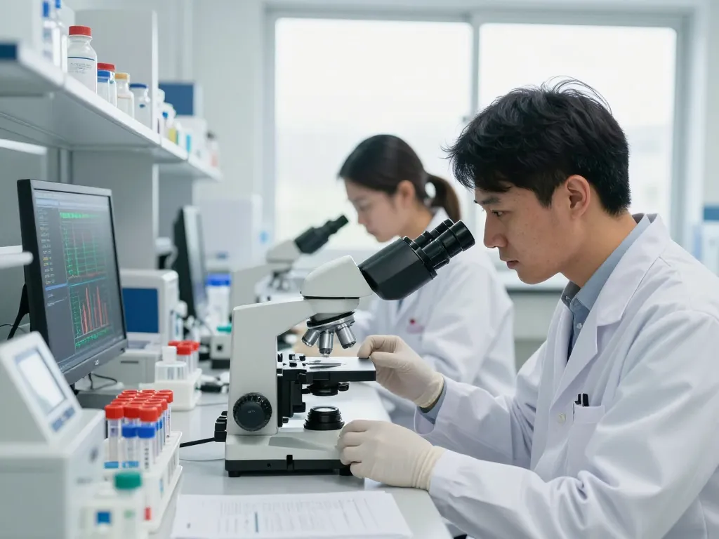 Researcher analyzing samples for mb66 antiviral treatments in a bright lab environment.
