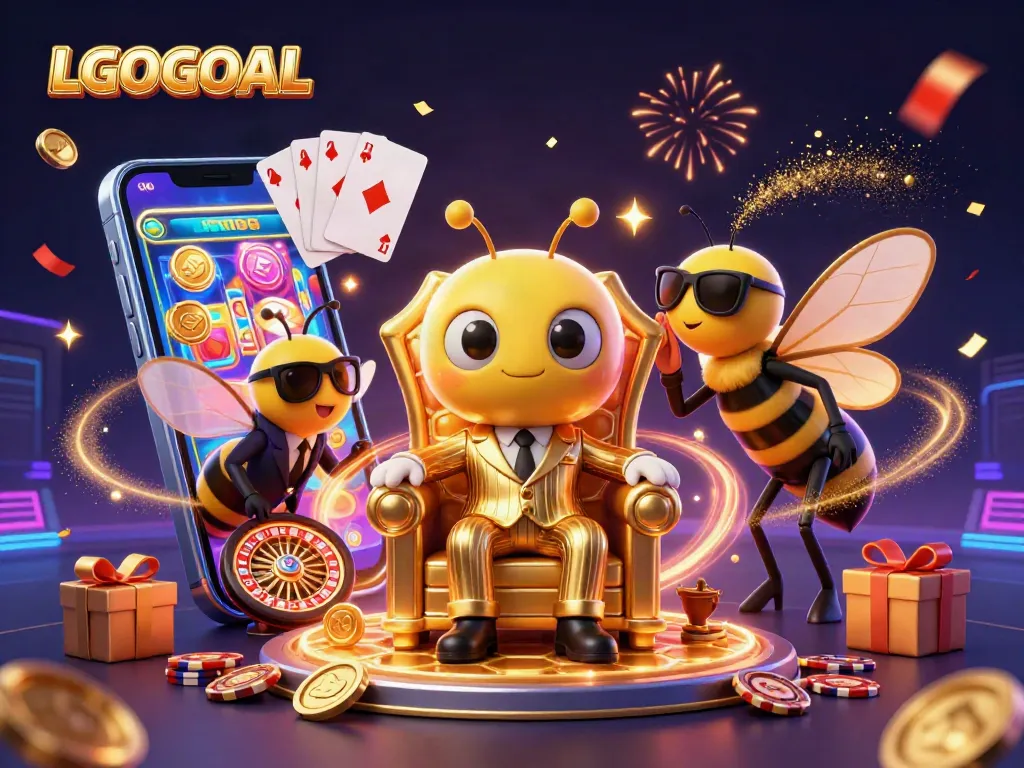 Spin the reels and win big at LGOGOAL with a 3D illustration of cartoony casino characters in action.