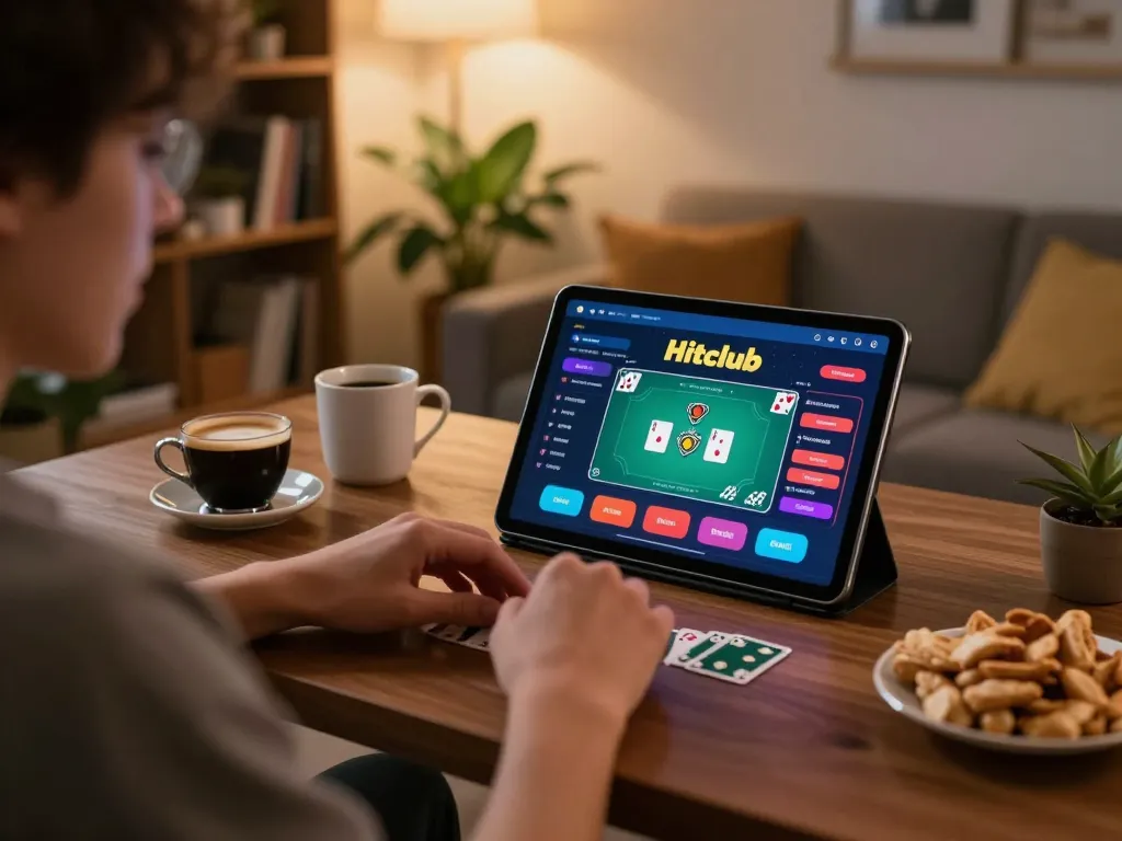 Engaging with the Hitclub app for an exciting online gaming session at home.