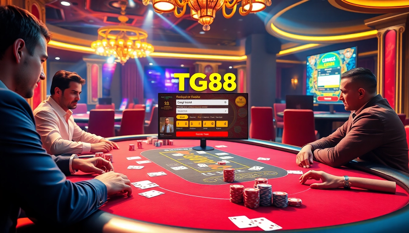 Players engaging in high-stakes poker at TG88 đăng nhập, showcasing excitement and strategic moves.