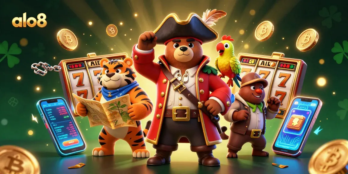 Engage with alo8 in a thrilling casino experience featuring vibrant pirate-themed characters and game elements.