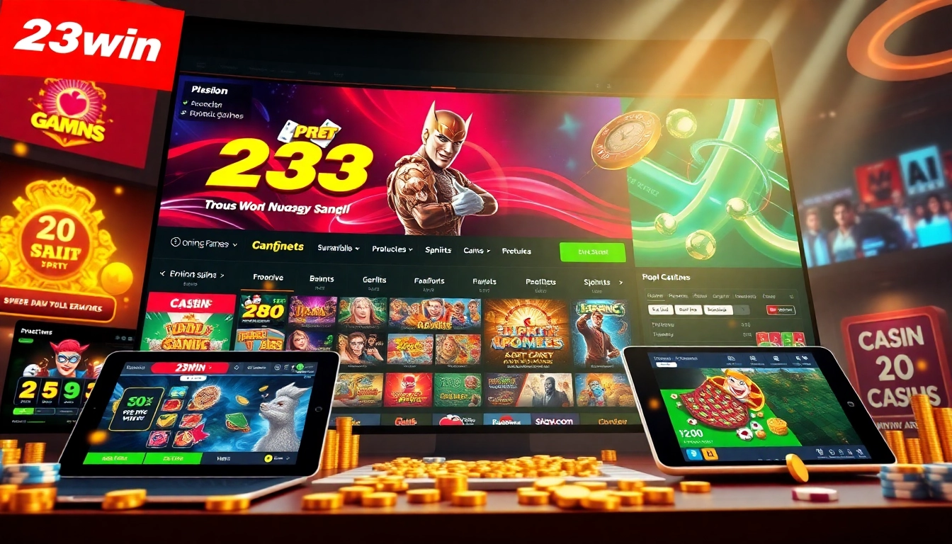 Experience the dynamic online casino interface of 23win, showcasing vibrant games and promotions.