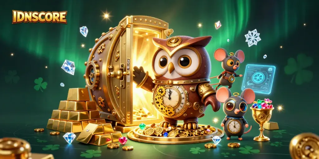 Experience the thrill of IDNSCORE with dazzling treasures and whimsical characters in a casino adventure.