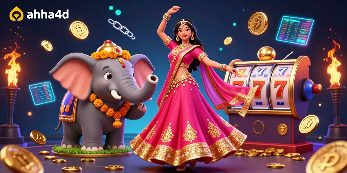 Explore winning combinations and vibrant prizes at ahha4d, featuring dynamic gambling elements in a colorful setting.