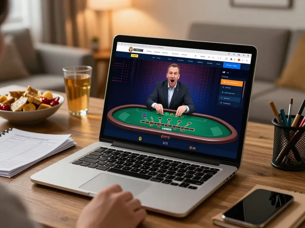 Player enjoying a live dealer game on OK8386's platform, featuring a warm home setting.