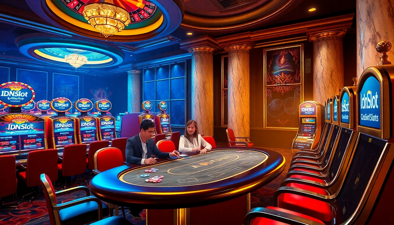 Engage in IDNSlot’s thrilling slots and table games, capturing excitement in a luxurious casino.