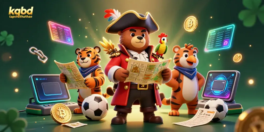 Engage with kqbd tapchithethao's vibrant sports betting scene featuring a pirate bear and his tiger co-pirate.