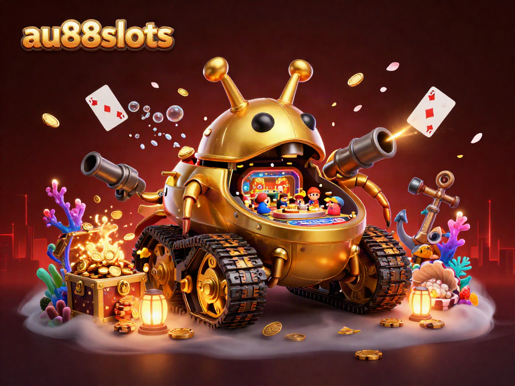 Experience excitement at au88slots with a golden beetle tank casino scene bursting with treasures.