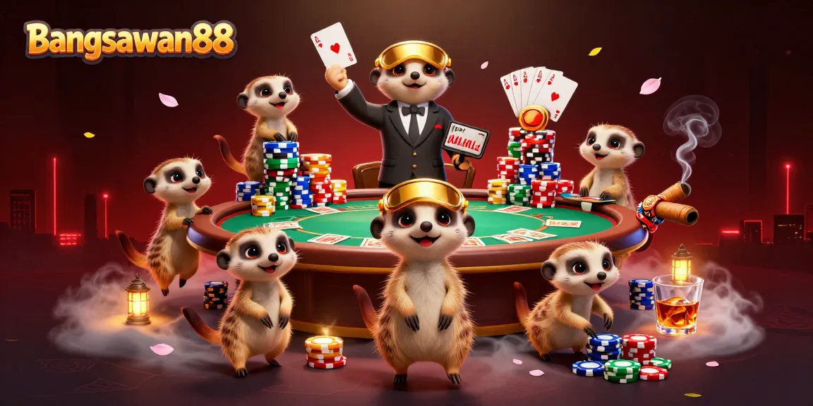 Bangsawan88 offers thrilling poker games with dynamic meerkat dealers in a vibrant casino scene.