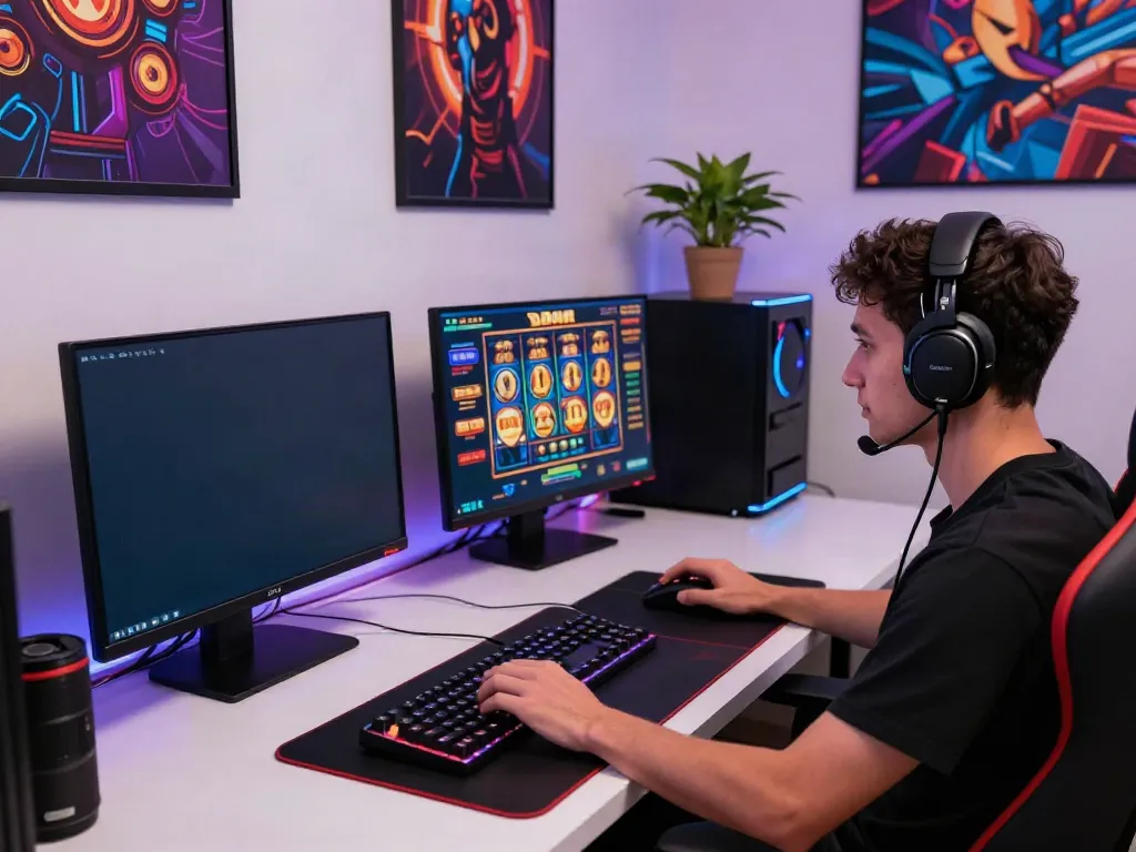 Engaging modern gaming setup showcasing slot dana game interfaces and vibrant gaming atmosphere.