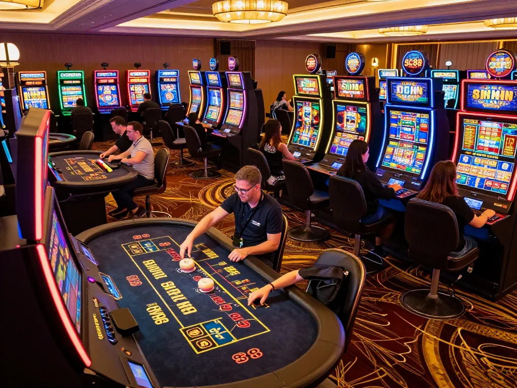 Players enjoying vibrant slot games at SC88 casino with festive atmosphere and dynamic wins