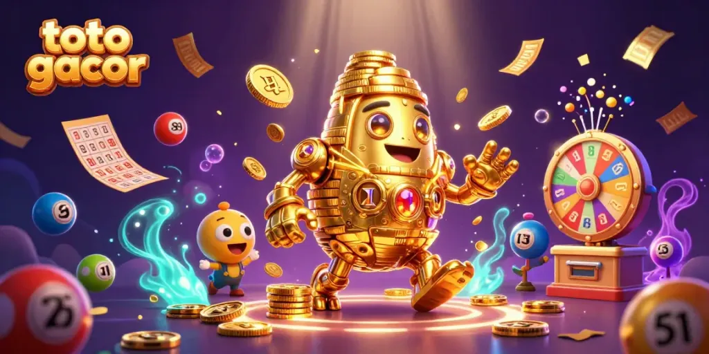 Experience exciting toto gacor action with a vibrant 3D casino scene full of dynamic gaming elements.