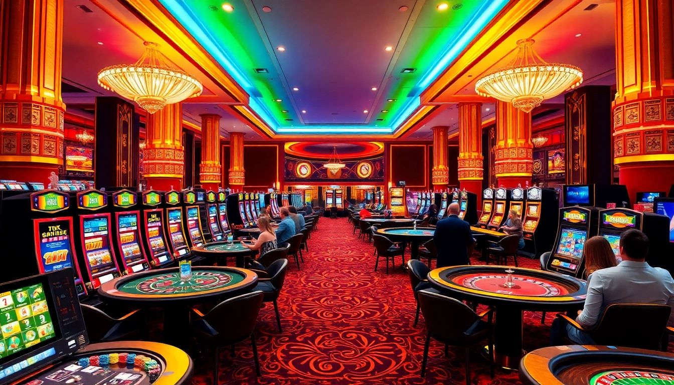 Exciting gaming scene at 789BET casino featuring vibrant tables and immersive slot machines.