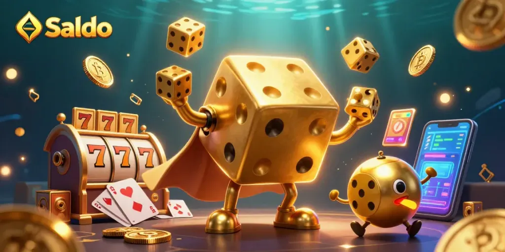 Memanfaatkan Saldo untuk memeriksa hasil taruhan dengan dadu emas dan simbol slot yang memukau.