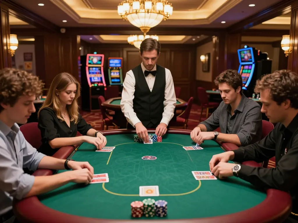 cm88 poker players enjoying an upscale gaming experience at a luxurious casino table.