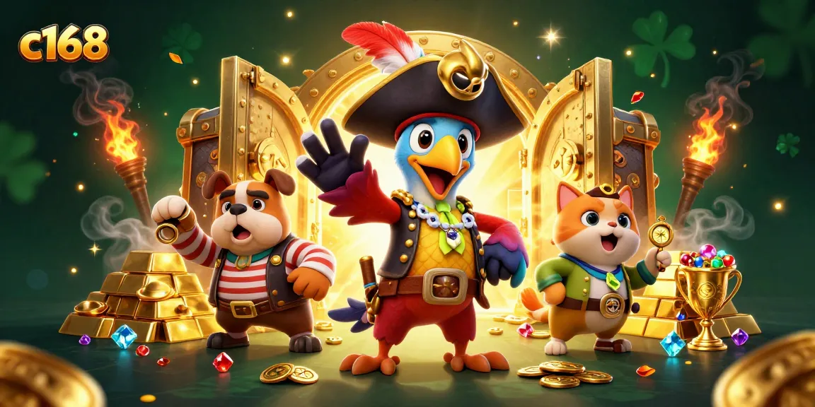 Engage with c168 at the pirate-themed casino treasure scene, overflowing with jewels and gold.