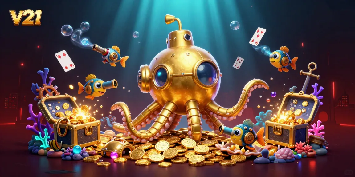 v21 menang di dunia kasino online dengan kerang mutiara dan harta karun emas.