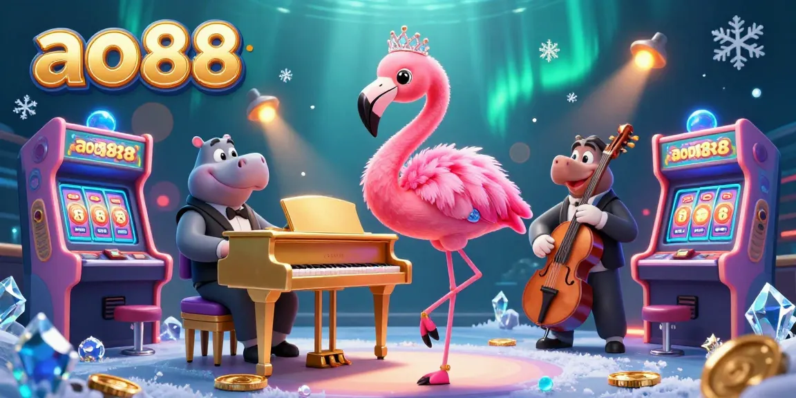 Experience excitement at AO88 with dynamic casino lounge scenes featuring vibrant games and engaging characters.