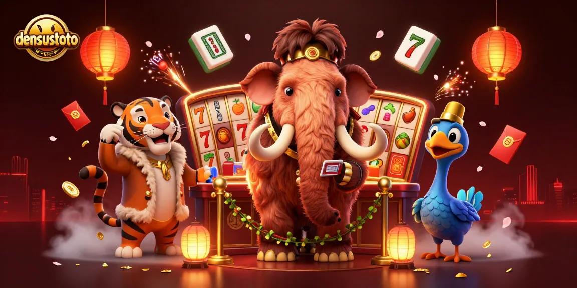 Densustoto menampilkan bouncer mammoth dengan elemen permainan slot yang berkilauan.