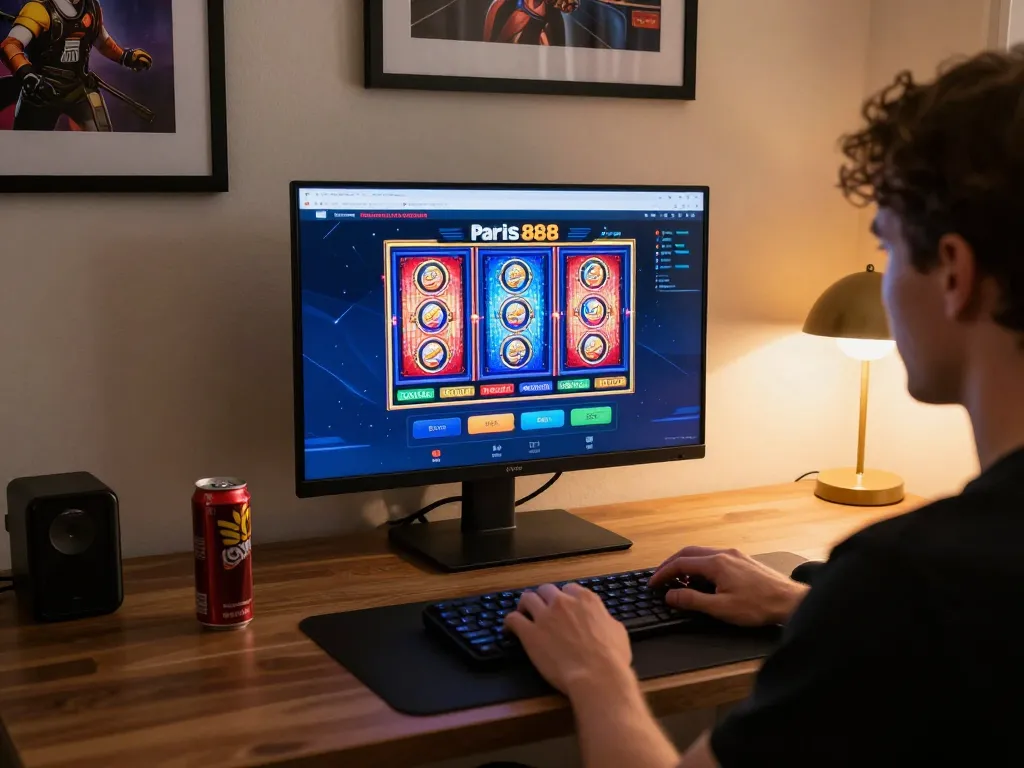 Engage in thrilling slot gameplay through paris888 on a modern laptop.