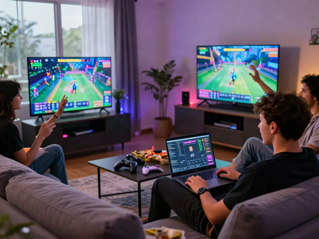 Hasil Data Macau 4D ditampilkan di laptop saat bermain game bersama teman.
