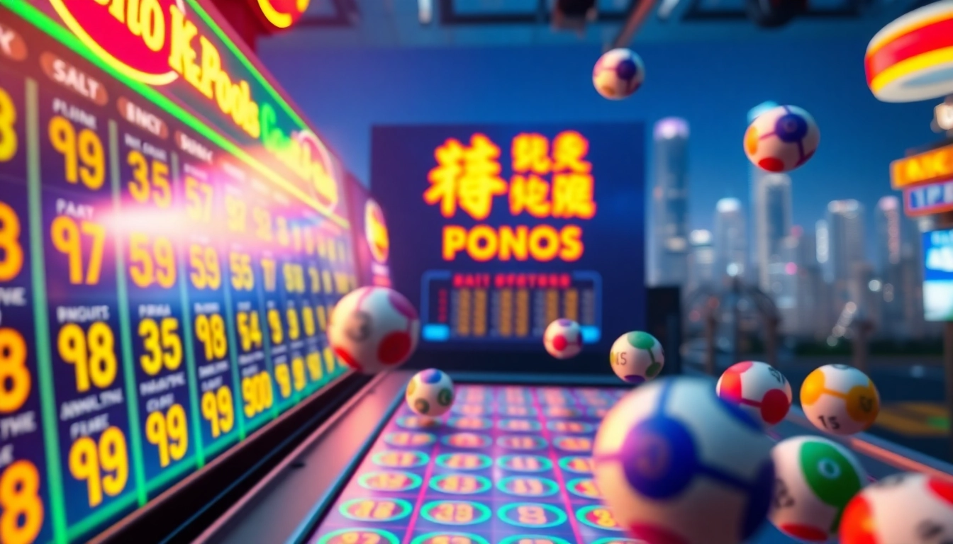 Menampilkan permainan situs hk pools di latar belakang kota yang cemerlang.