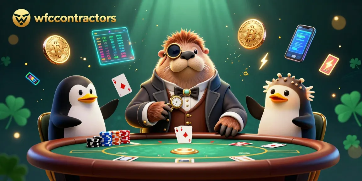 Play poker with the jolly walrus in a vibrant wfccontractors illustration featuring energetic gameplay elements.