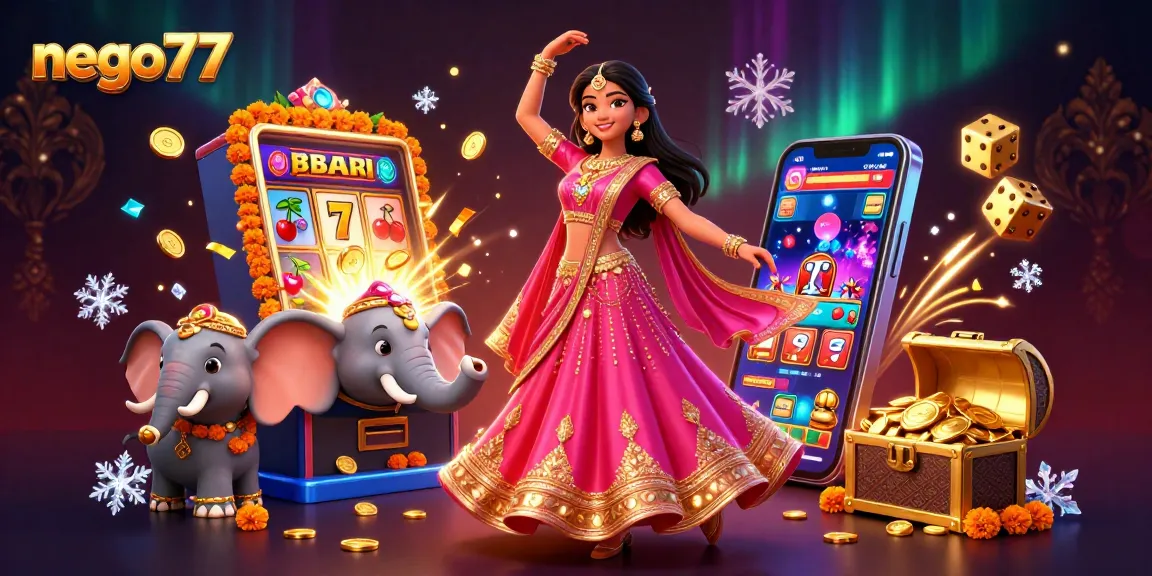 Play exciting casino games with nego77 and win big rewards in a vibrant 3D illustration.