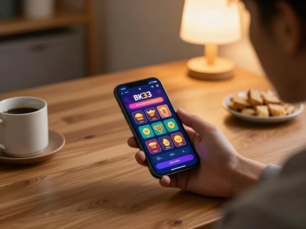 Player enjoying BK33 app for casino gaming with engaging interface displayed on smartphone.
