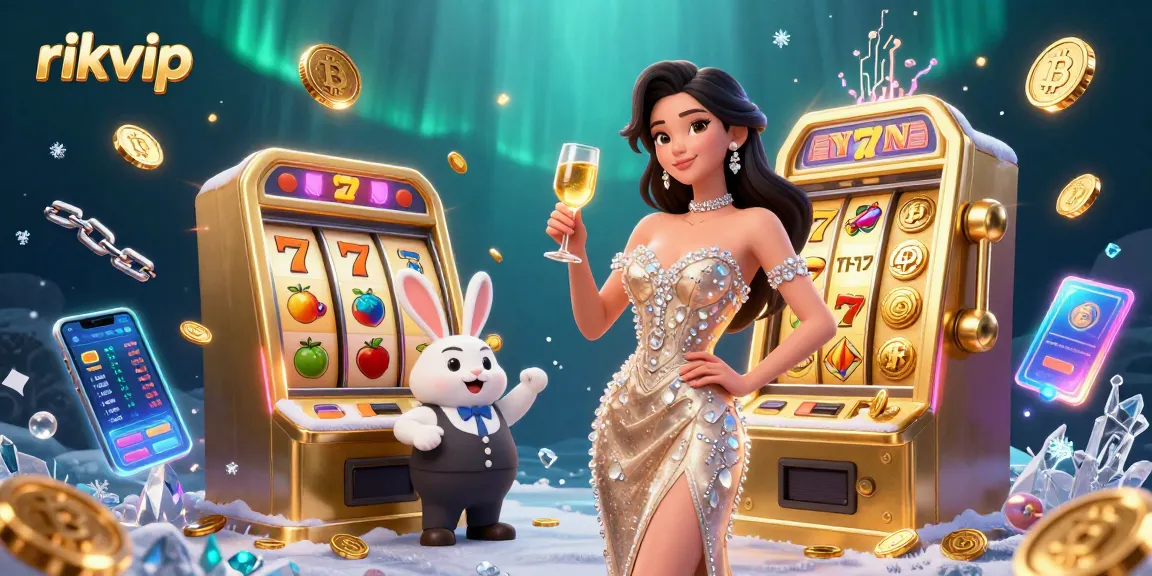 Witness rikvip’s fortune as a glamorous woman celebrates a jackpot win alongside dynamic gaming elements.
