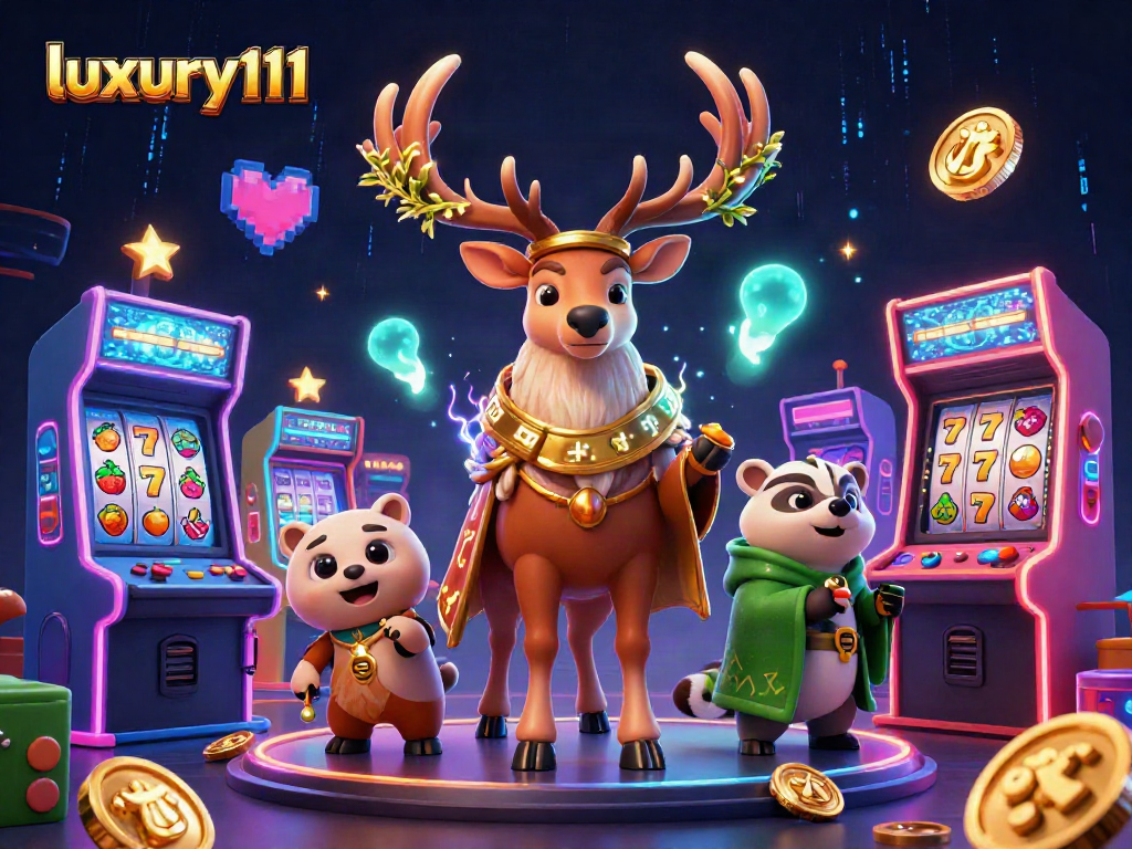 Experience the thrill of luxury111 gaming action with vibrant arcade machines and mystical characters.