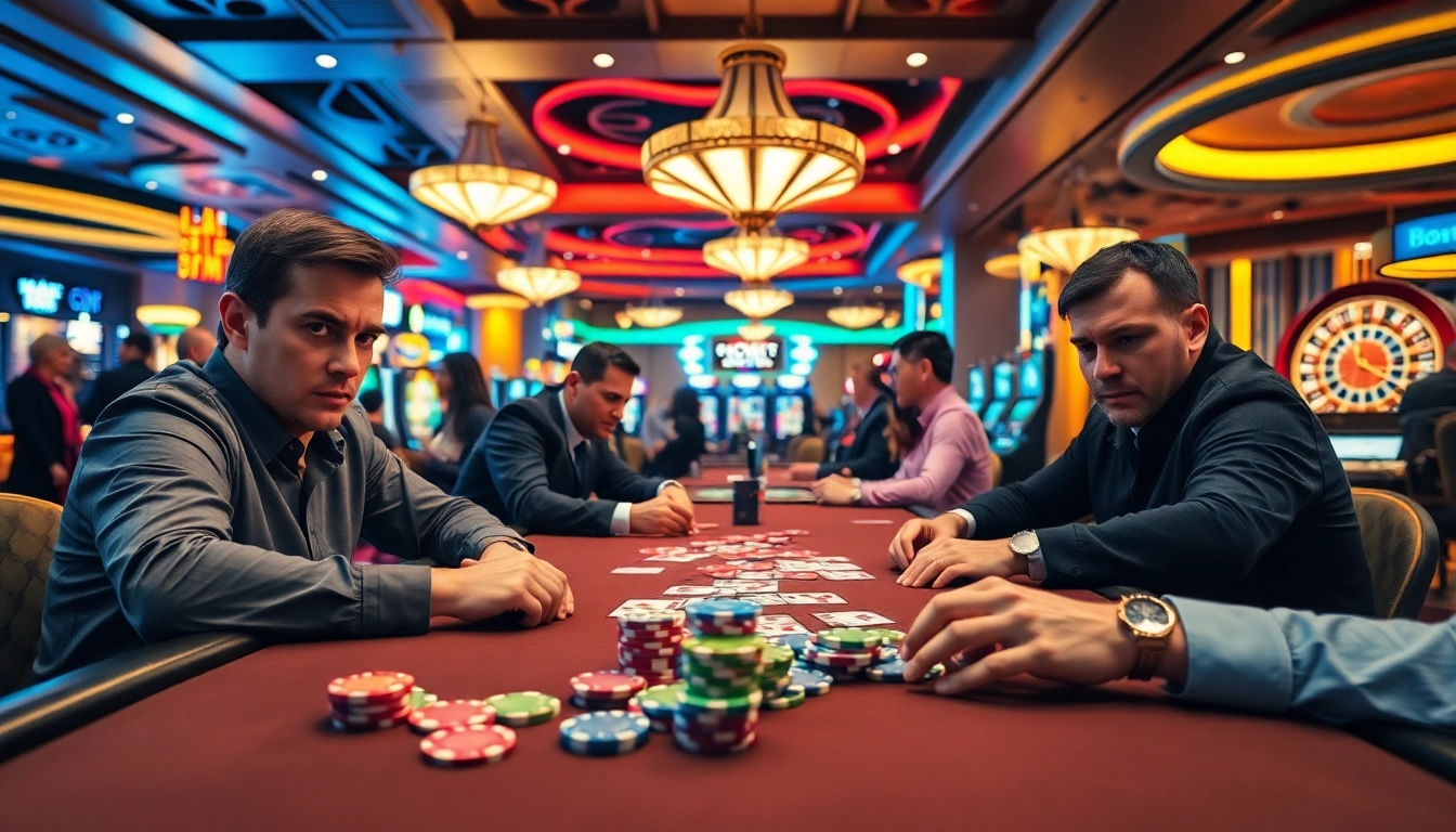Arushoki menghadirkan suasana permainan kasino yang seru dengan pemain poker yang intens.