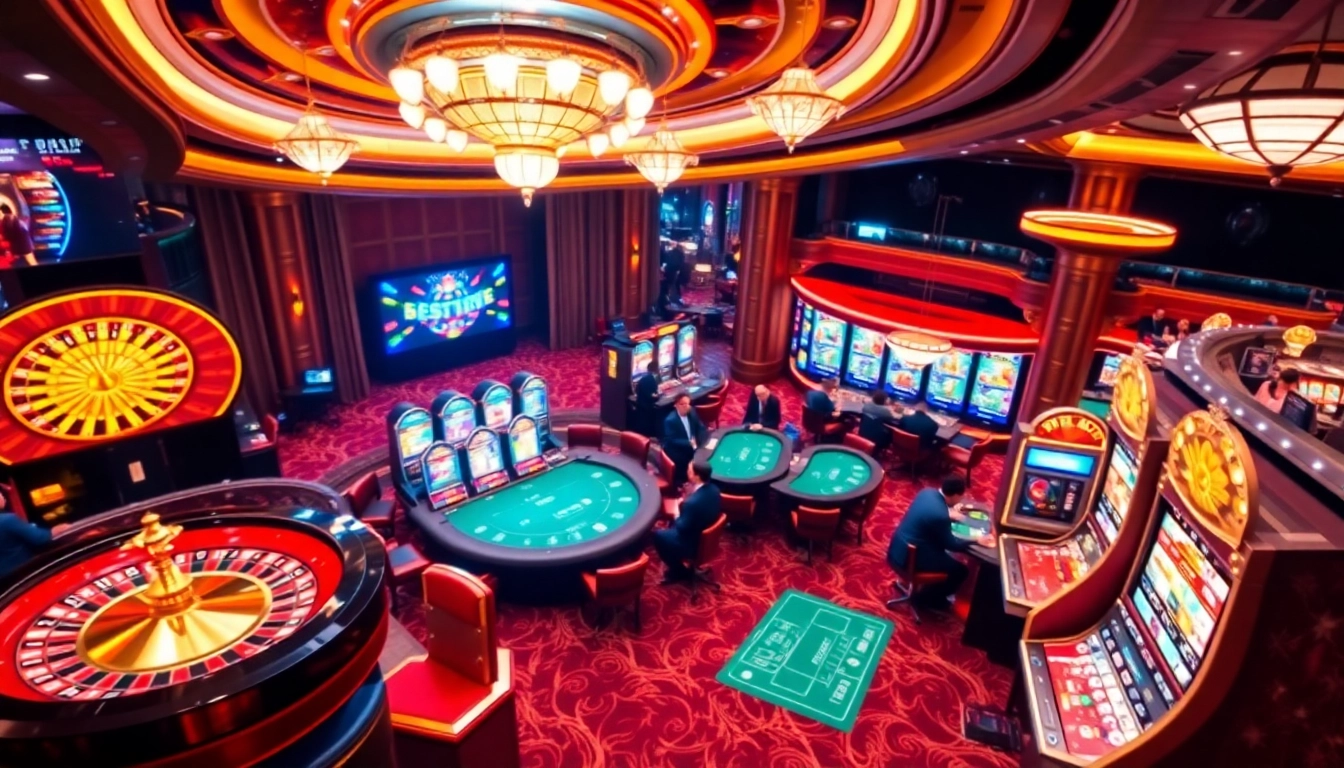 Experience thrilling gaming with link slot pulsa at luxurious casino tables and vibrant slot machines.