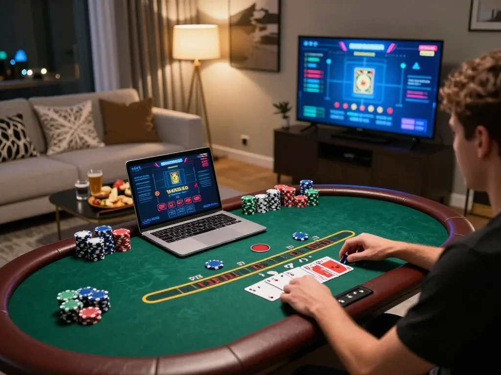 Playing live dealer blackjack on lc88 best platform in a cozy home setting with exciting gameplay.