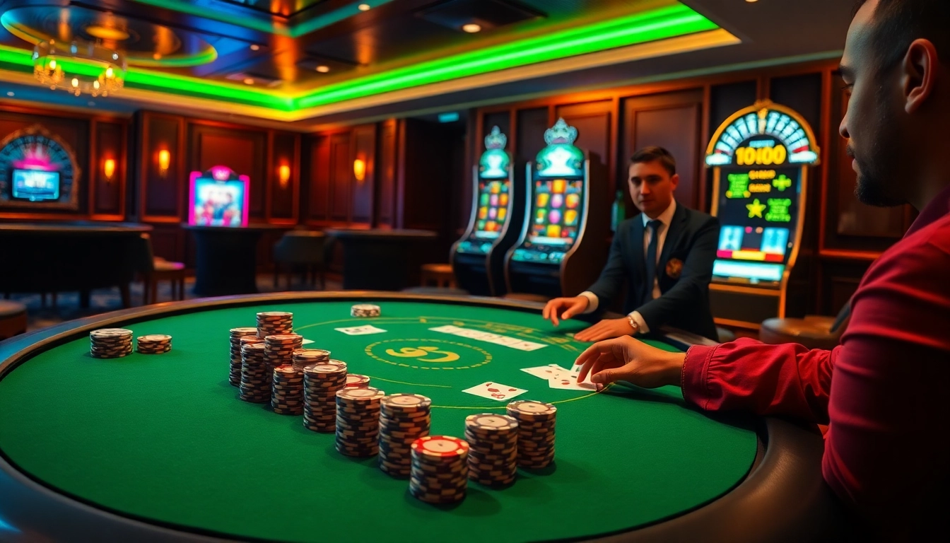 Experience luxury gaming with thabet777 at a high-stakes poker table filled with chips and cards.