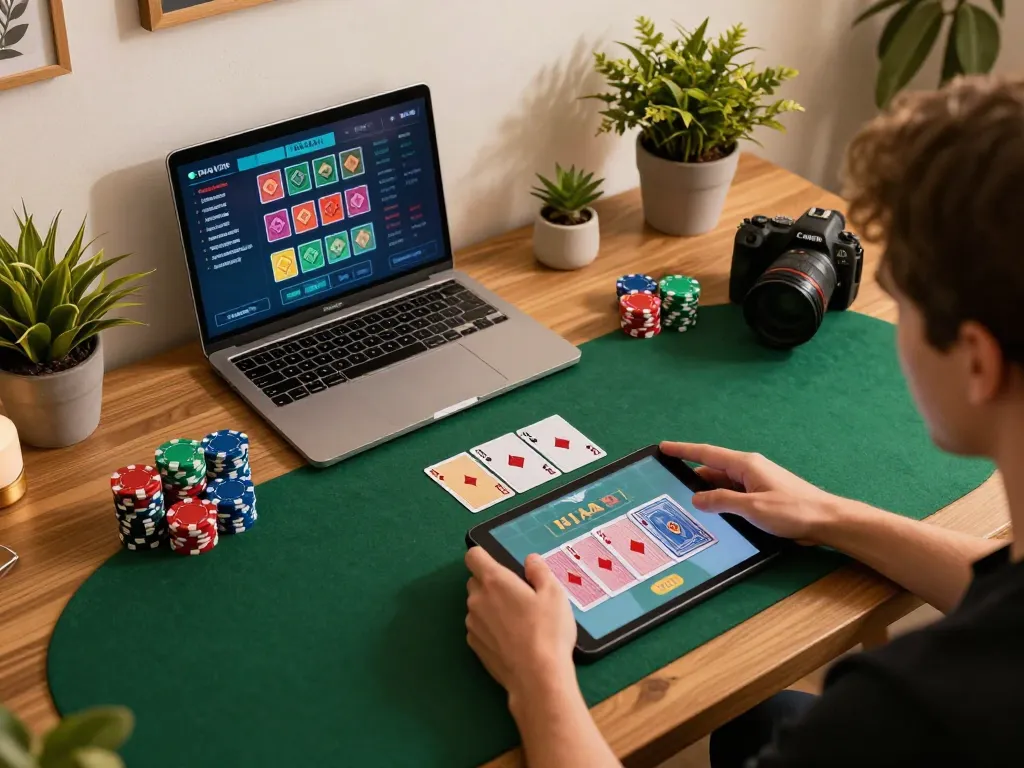 Engaging online gaming experience at https://vu88.art/, showcasing an immersive poker game on tablet.