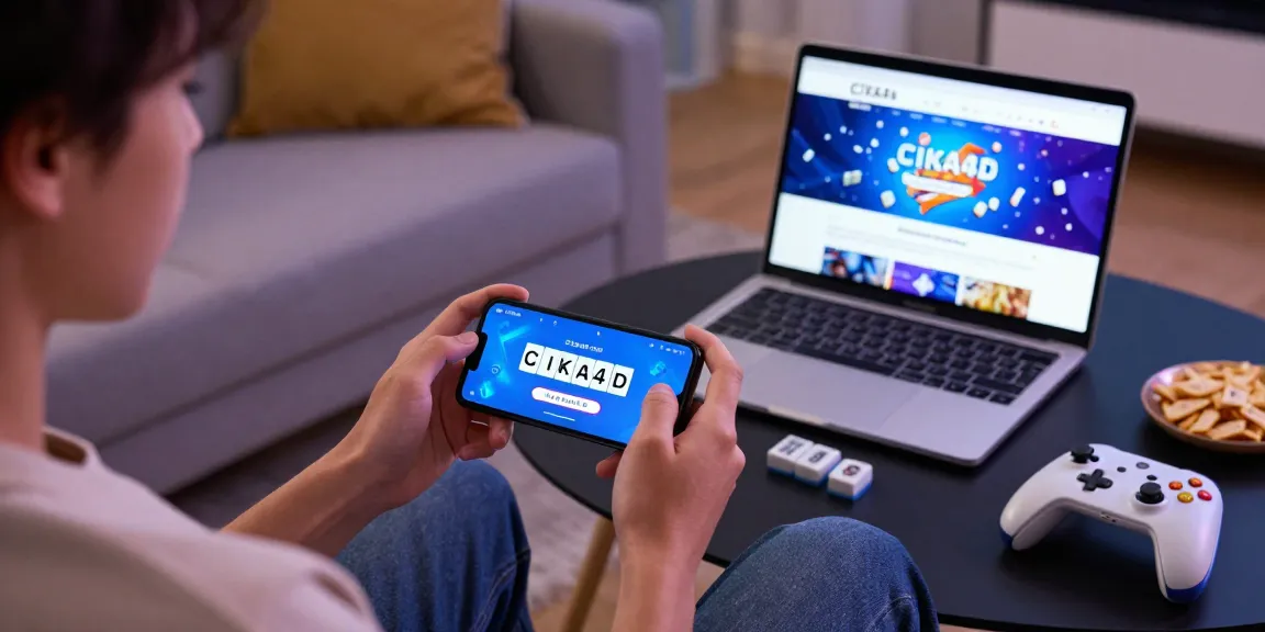 CIKA4D user enjoying Mahjong online on smartphone in cozy living room.