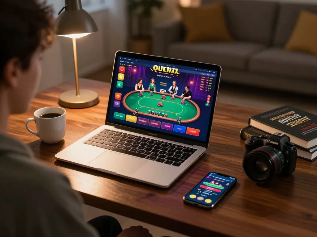 Player engaged in tg88 online poker game, showcasing dynamic gameplay on a laptop